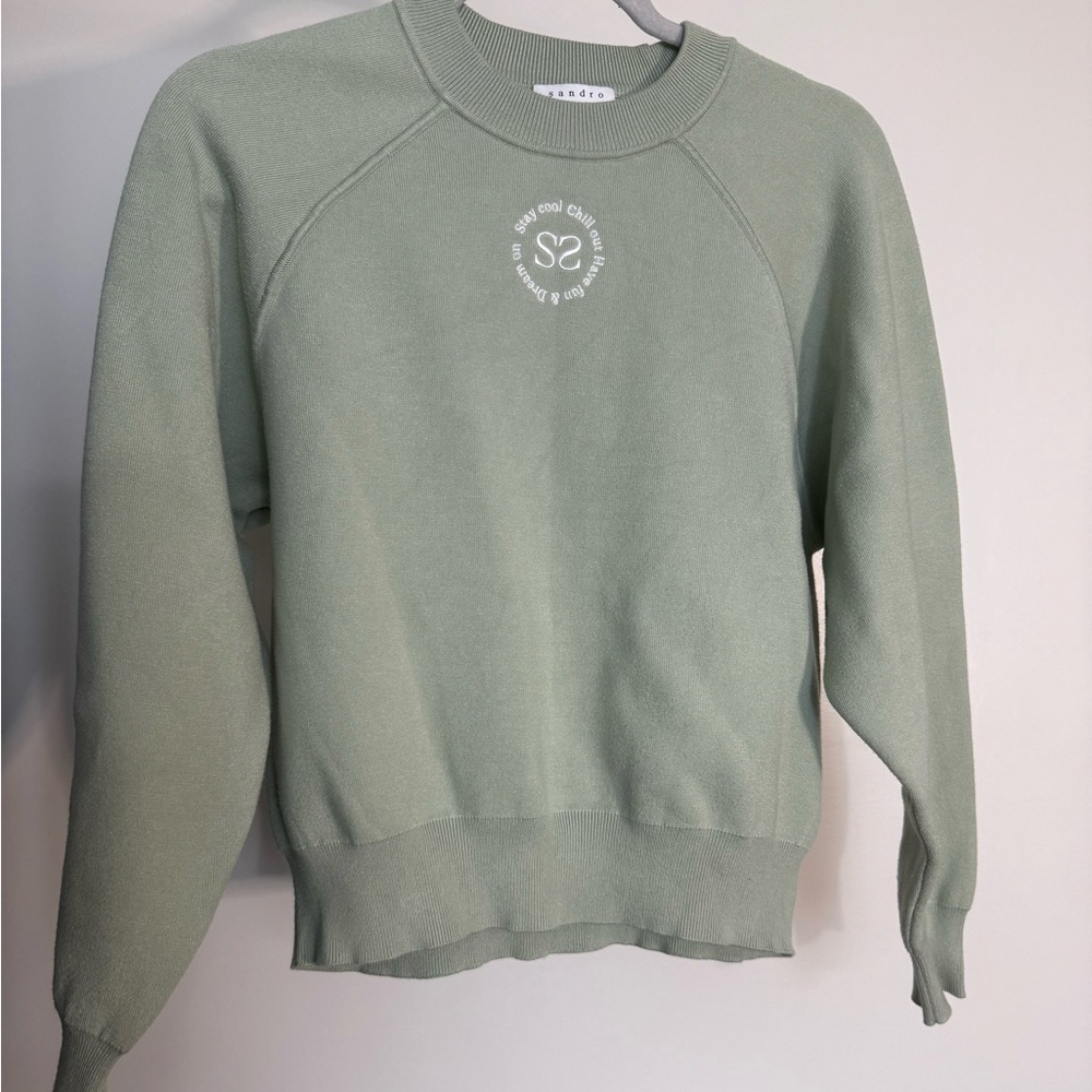 Sandro Light Sage Ribbed Crewneck Sweatshirt
